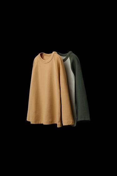 PACK DOS CAMISETAS MANGA RANGLÁN LOGO - Khaki de Zara