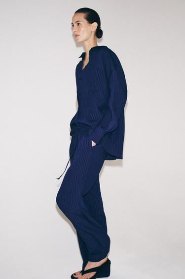 PANTALON STYLE PYJAMA STRUCTURÉ ZW COLLECTION - Bleu marine de Zara - Image 3