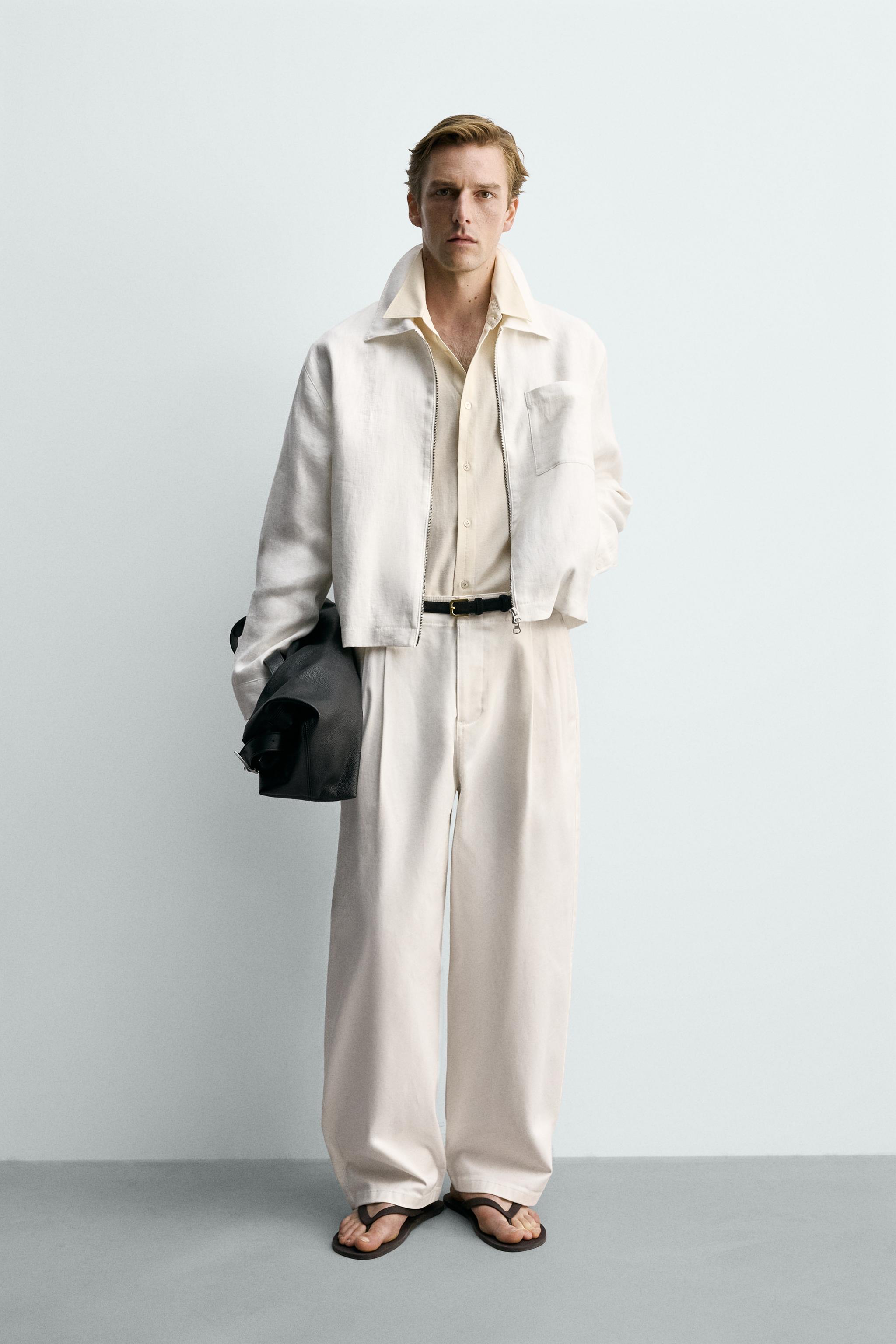 リネン100%ジップアップジャケット - ホワイト | ZARA Japan / 日本