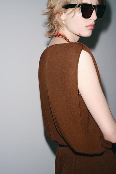 ストレッチヘムニットトップスチョコレートZaraのストレッチヘムニットトップス - チョコレート