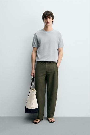 Zara MAJICA OD RELAXED FIT PLETIVA – plava / siva