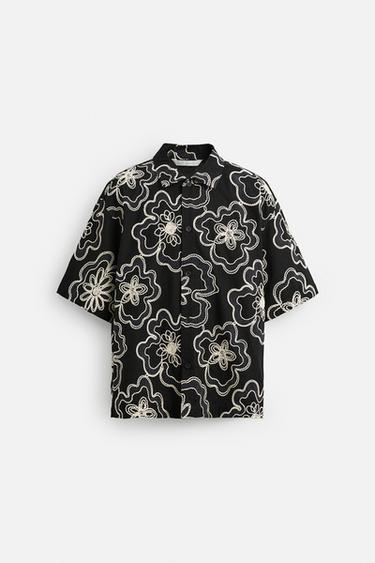 TEXTURED EMBROIDERY SHIRT - Black by Zara