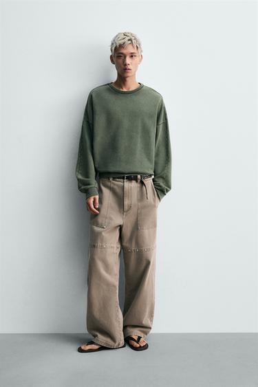 Zara 水洗寬鬆版運動衫 - 綠色