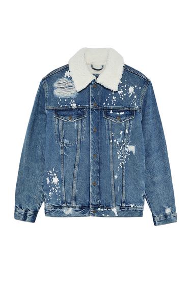 DENIM JACKET WITH FAUX SHEARLING INTERIOR