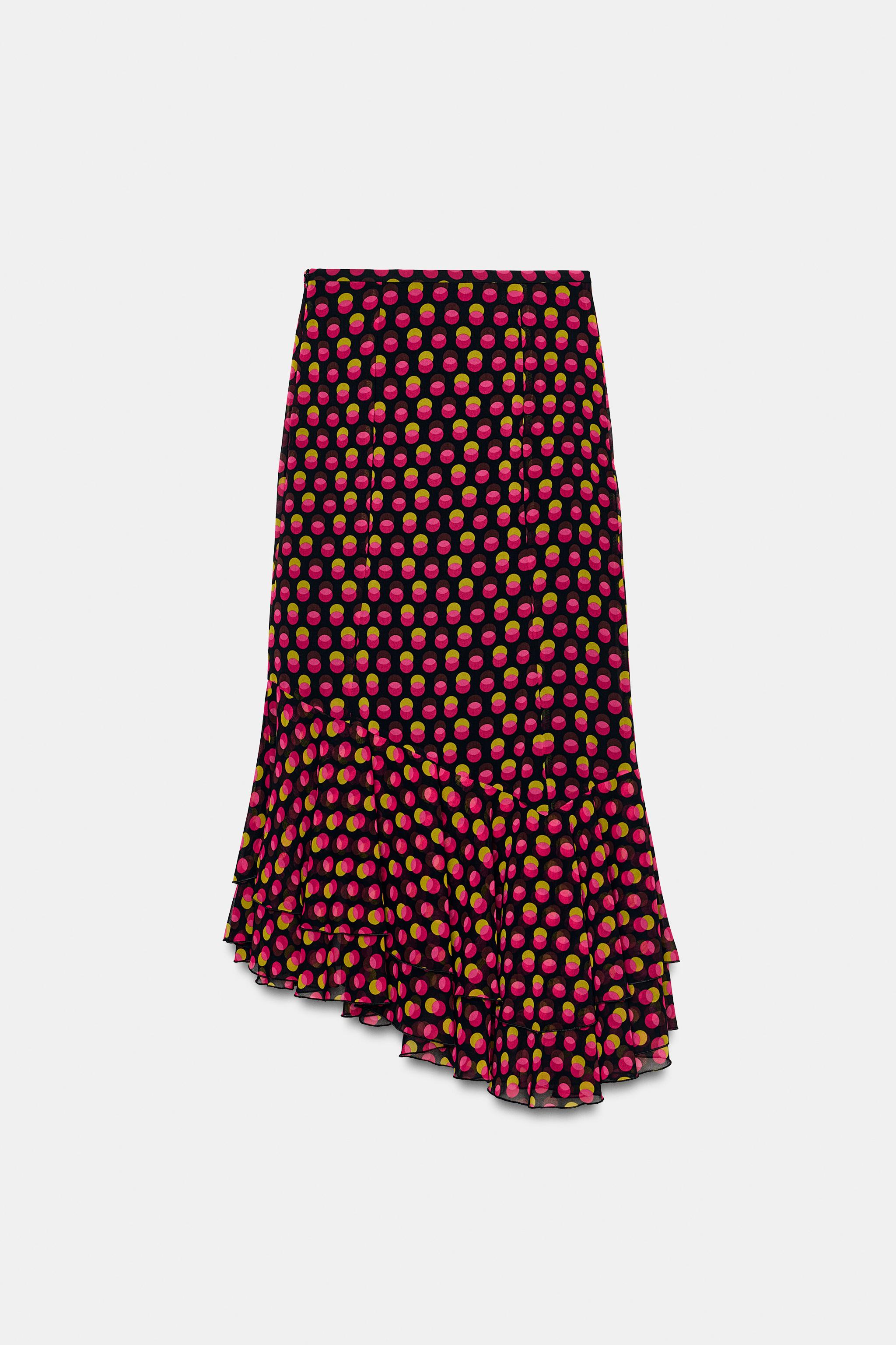 ASYMMETRIC POLKA DOT MIDI SKIRT