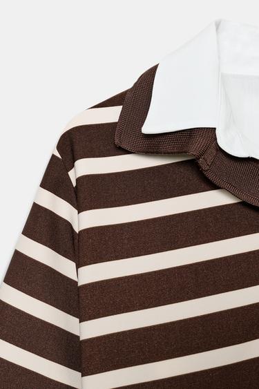 TOP POLO RAYURES BIMATIÈRE - Écru / Marron de Zara - Image 8