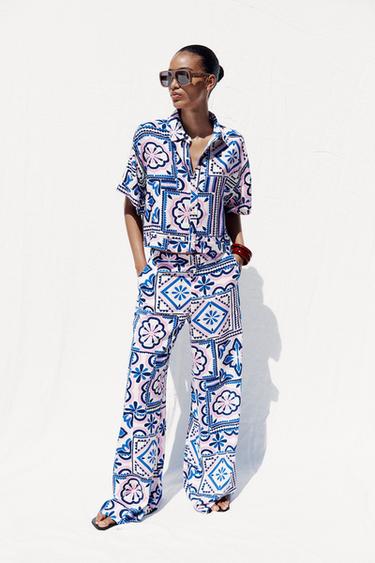 Zara PRINTED PALAZZO PANTS - Multicolored