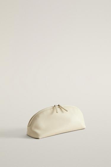 HALF-MOON NAPPA LEATHER SUEDE STEM MAKEUP BAG —  2
