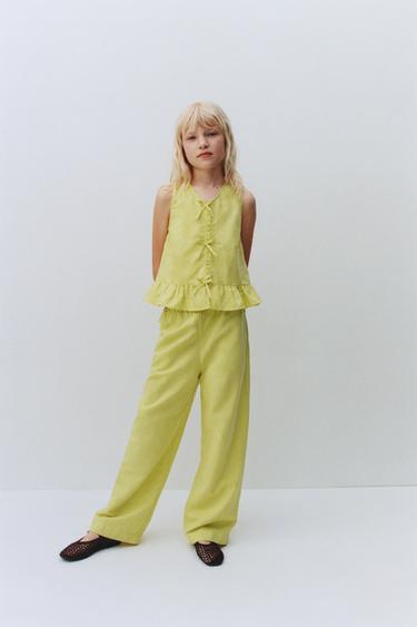 COTTON LINEN BOW TROUSERS - Lime by Zara - Image 4