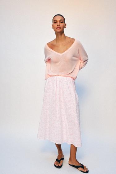 STRUCTURED LAYERED MIDI SKIRT - Pink / White by Zara
