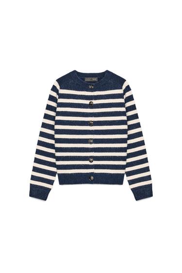 STRIPED CARDIGAN - Ecru / Blue by Zara