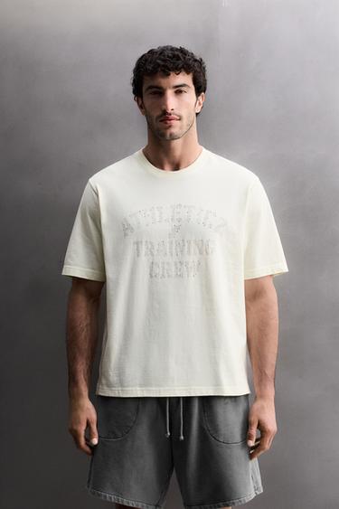Zara COTTON TRAINING T-SHIRT - Ecru