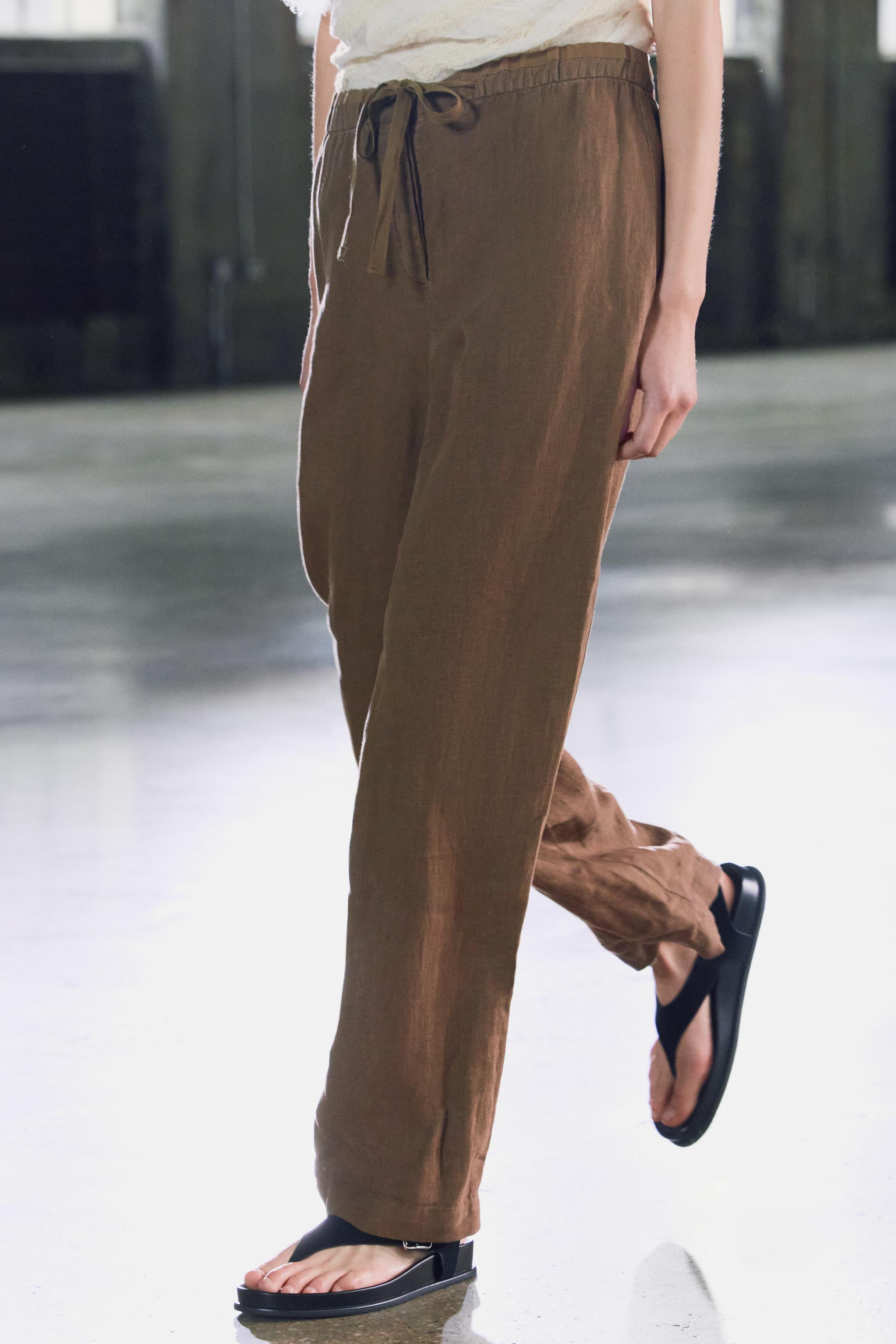 100% LINEN PANTS ZW COLLECTION - Brown | ZARA United States