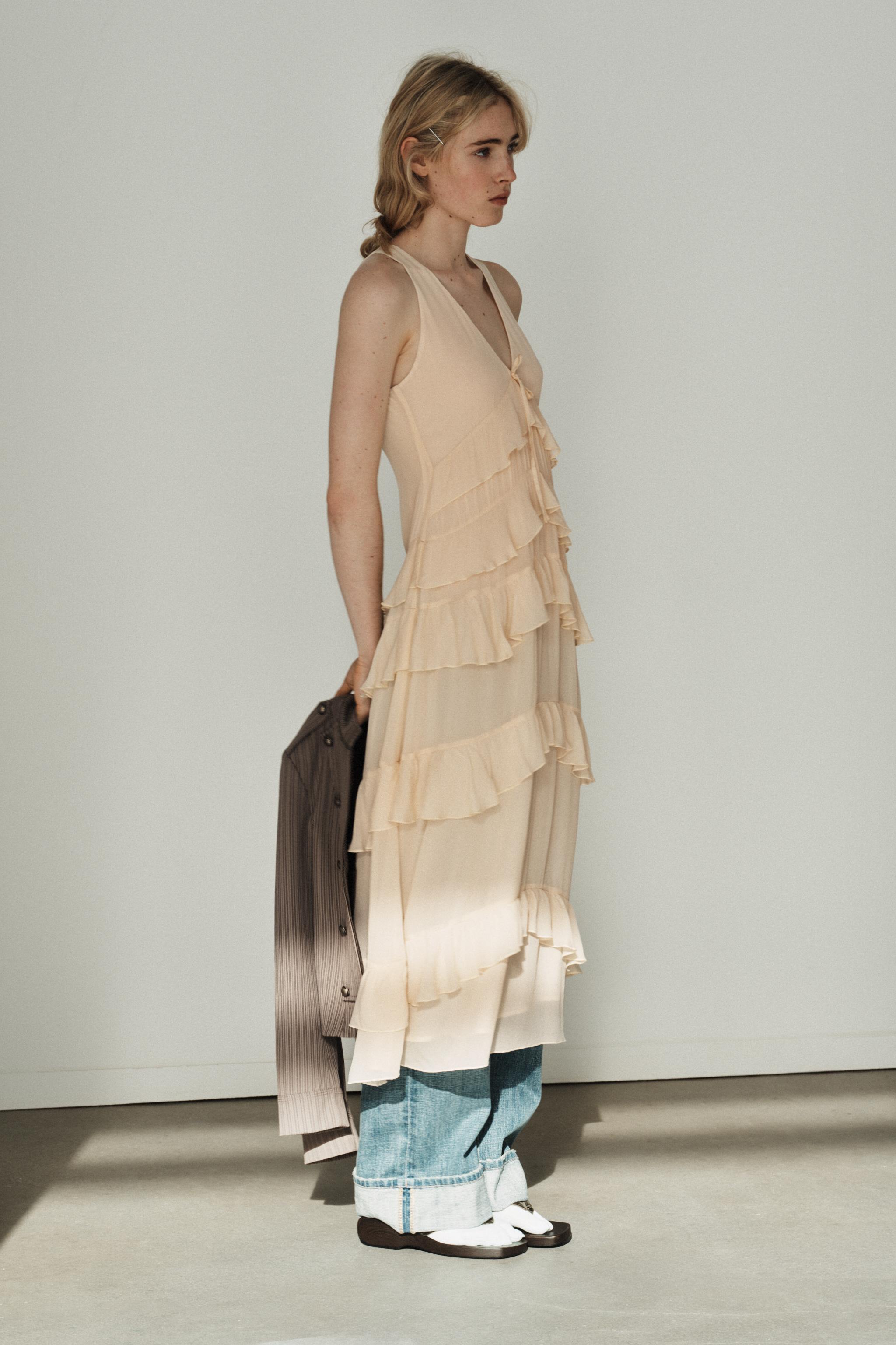 RUFFLED MIDI DRESS - Cream | ZARA United States