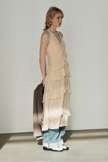 ROBE MI-LONGUE À VOLANTS - Crème de Zara - Image 3