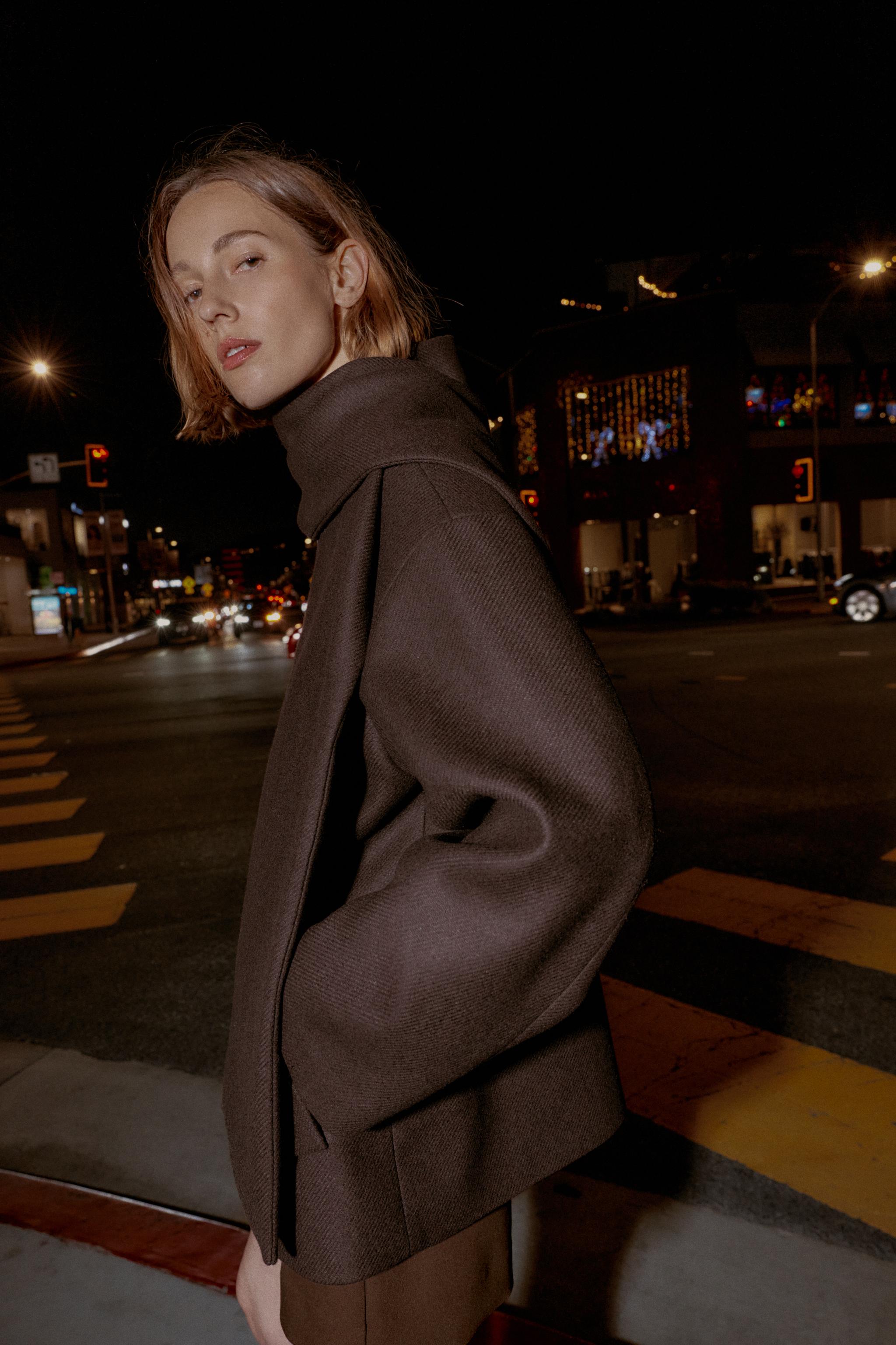 ウール ショートスカーフコート - ブラウン | ZARA Japan / 日本