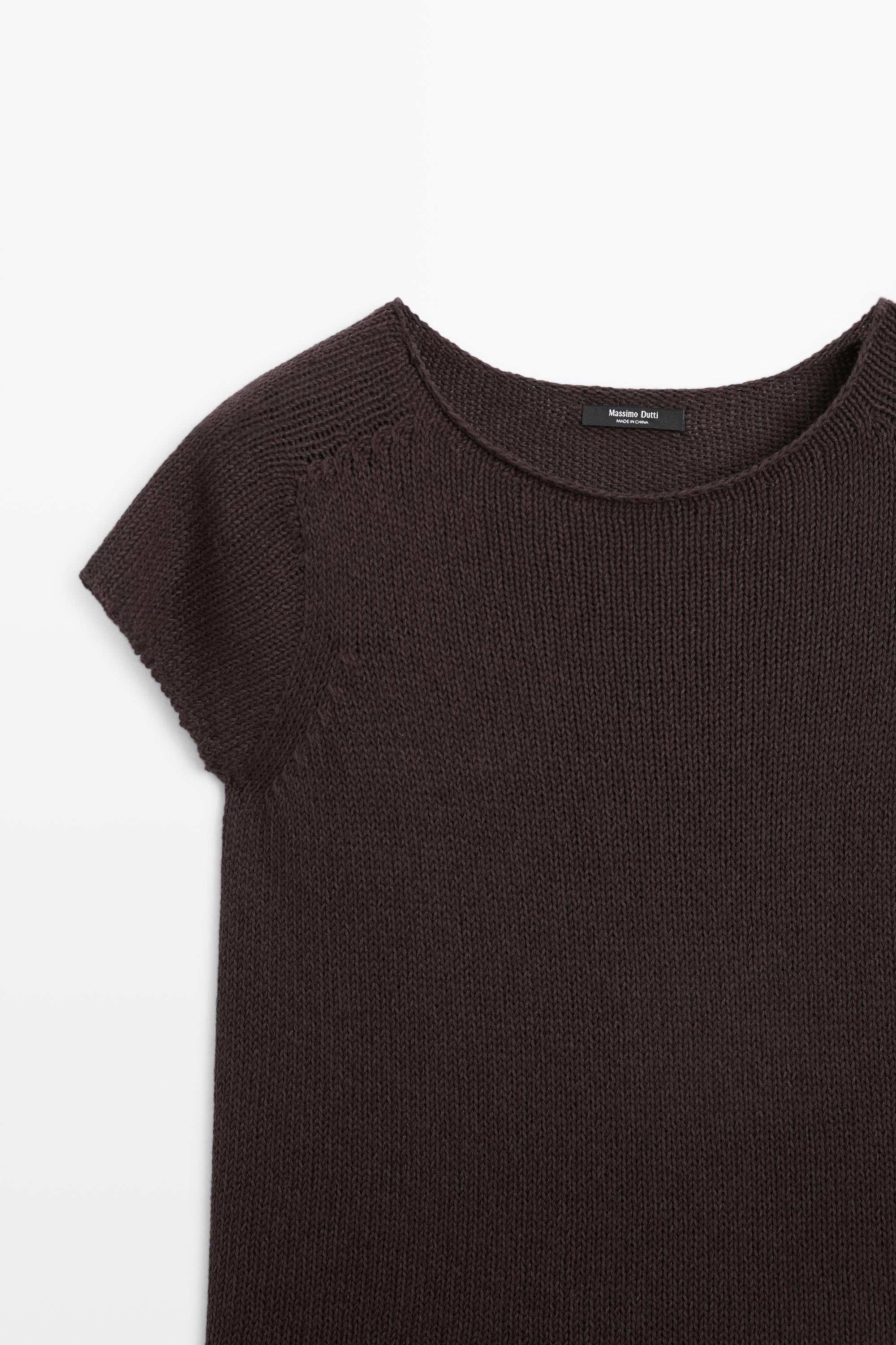 Cotton blend short sleeve knit sweater