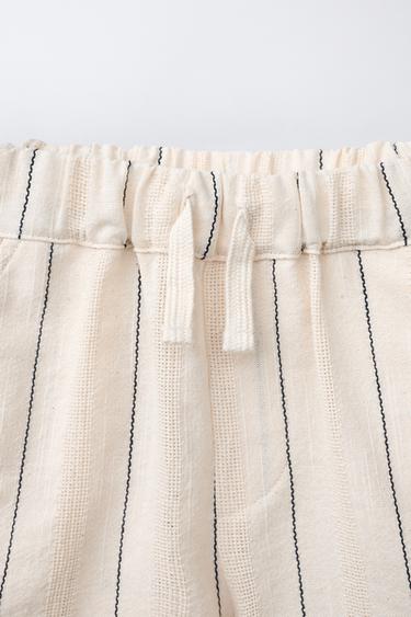 STRIPED TEXTURED BERMUDA SHORTS - Ecru by Zara - Image 2
