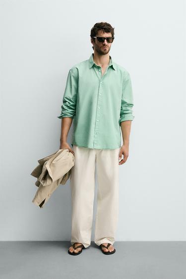 WASHED REGULAR FIT SHIRT - washed green by Zara - Image 0