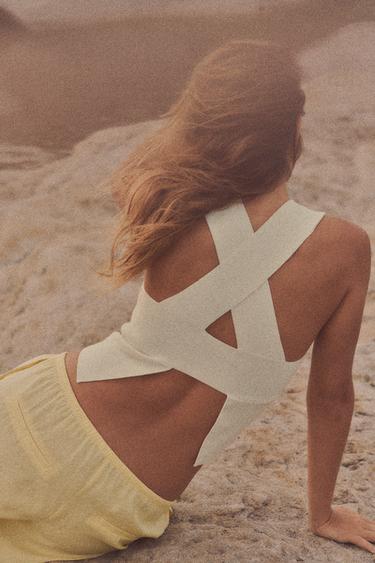 Zara CUT OUT BACK KNIT TOP - Ecru