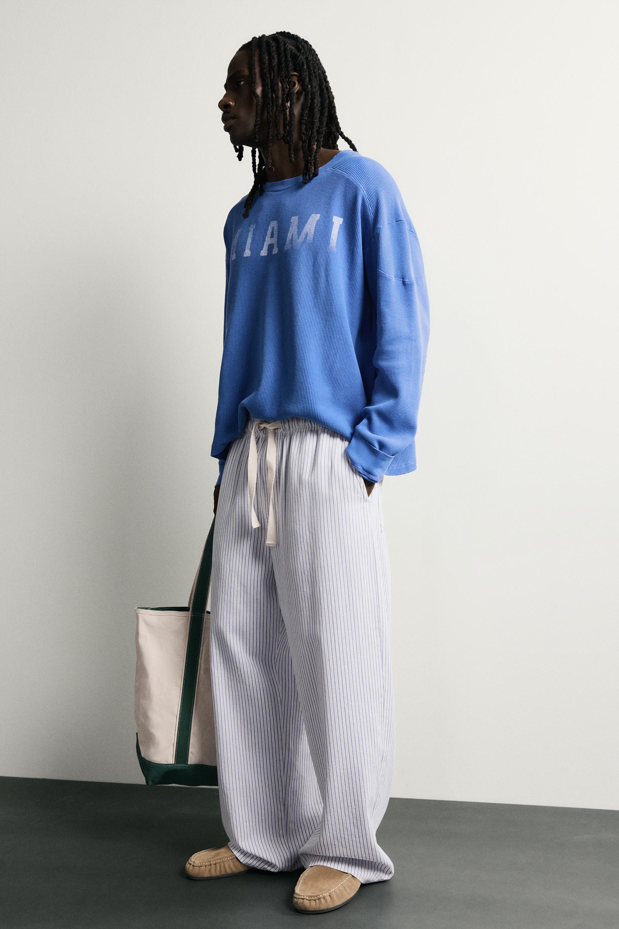 Мужские брюки Zara STRIPED WIDE FIT PANTS — фото 7