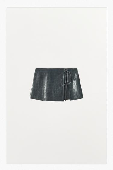 CINTURÓN FALDA PIEL LABRADA 100% - Azul de Zara