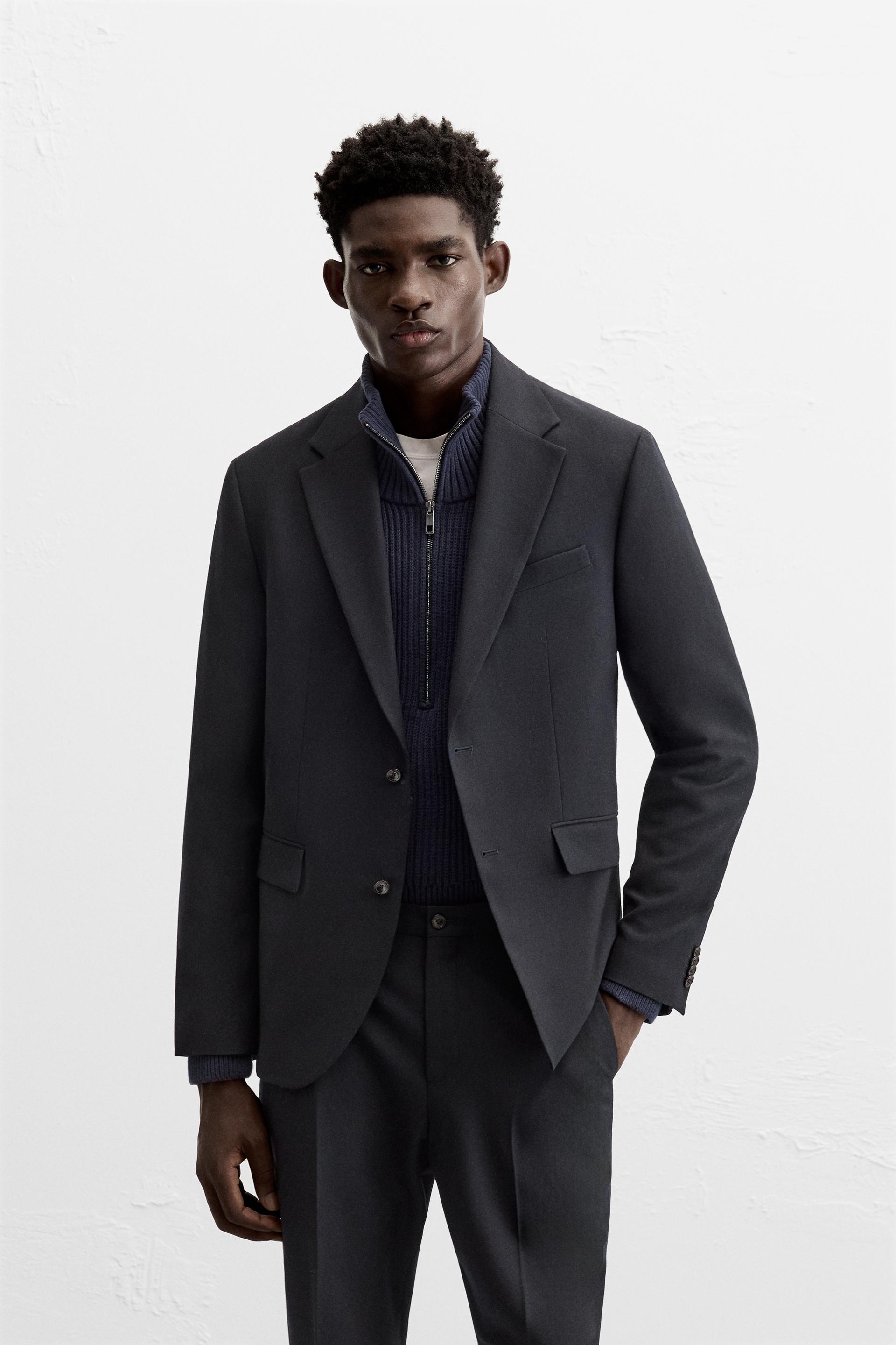 WOOL BLEND SUIT BLAZER - Navy blue | ZARA Singapore