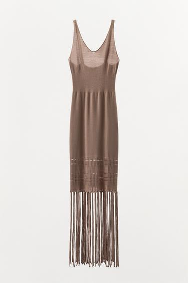 ROBE EN MAILLE À FRANGES - Marron / Taupe de Zara - Image 5