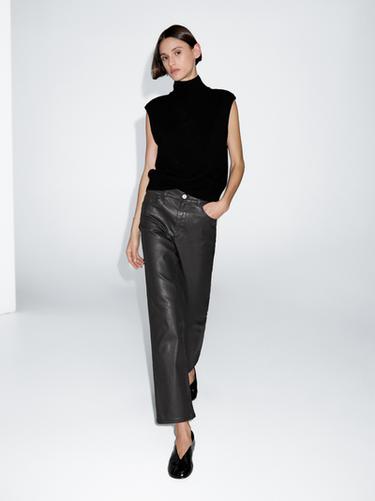 Zara High-waist straight-leg waxed trousers - Black