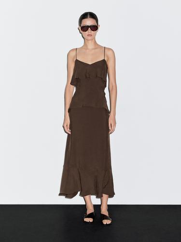 Zara Long ruffled dress - Chocolate
