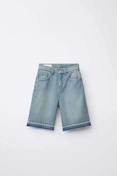 FRAYED HEM DENIM BERMUDA SHORTS - Blue by Zara
