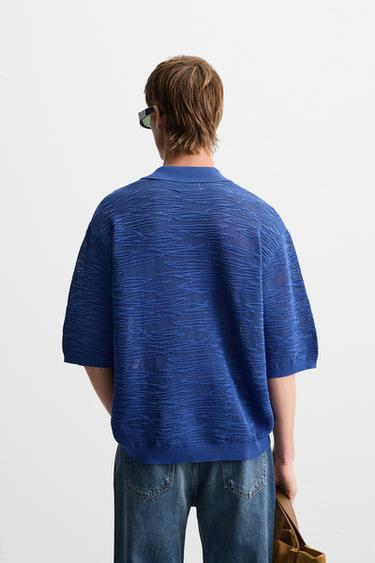 OPEN KNIT POLO SHIRT - Blue by Zara - Image 2