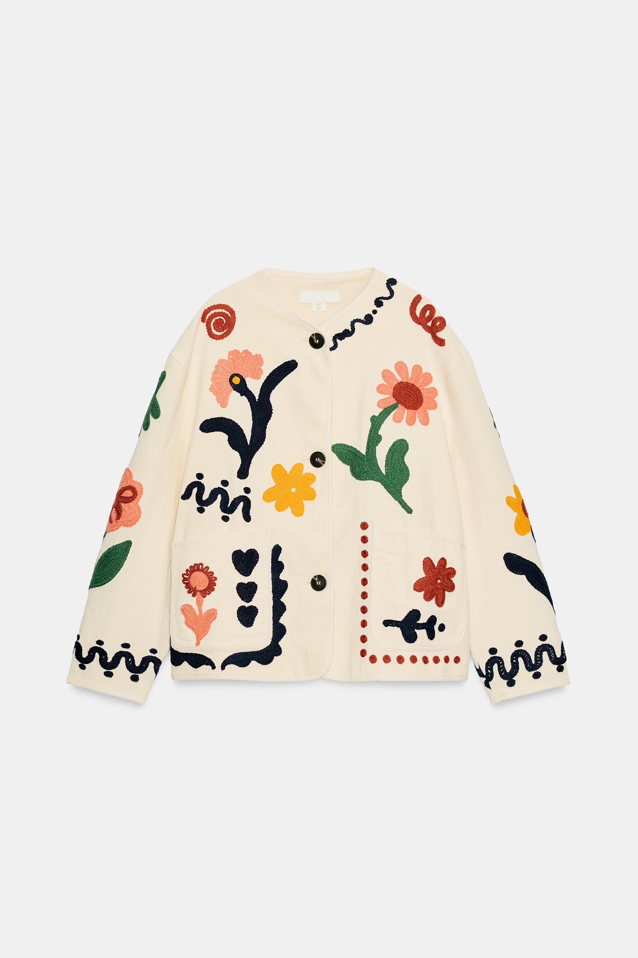GILET BRODÉ À FLEURS 100% COTON