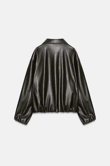 LEATHER EFFECT JACKET WITH ELASTICATED DETAILS - Green marl by Zara
