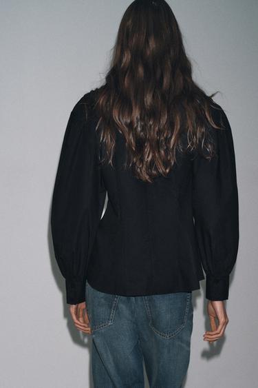 POPLIN SHIRT WITH TIED DETAILS ZW COLLECTION - Black by Zara - Image 3