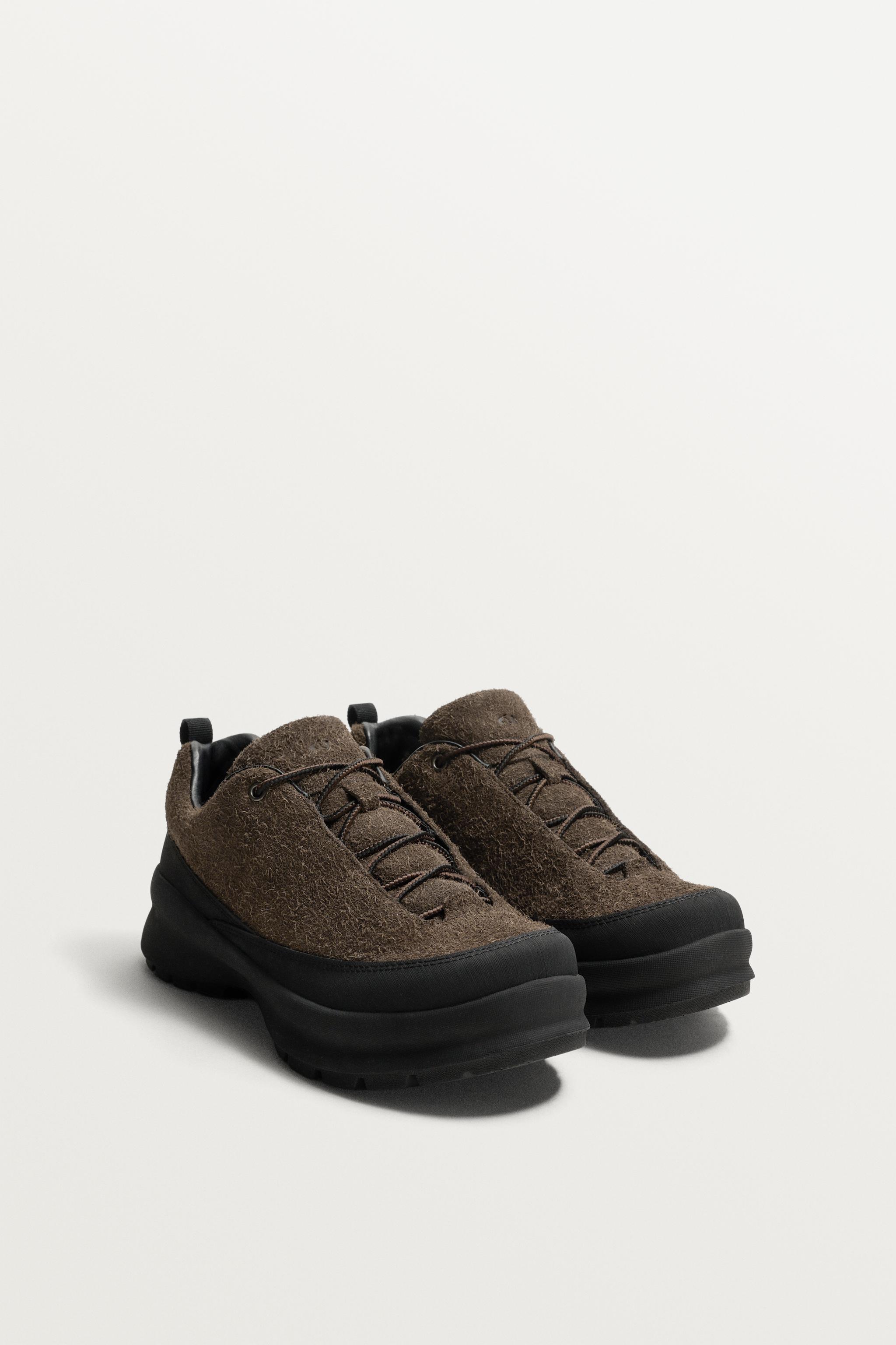 LEATHER TREK SNEAKERS — Brown