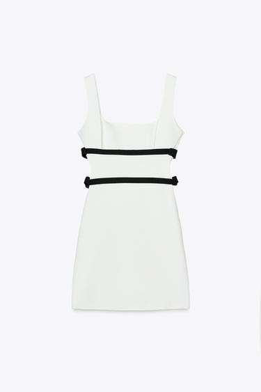 STRETCH DRESS WITH TIES - Black / White by Zara - Image 5