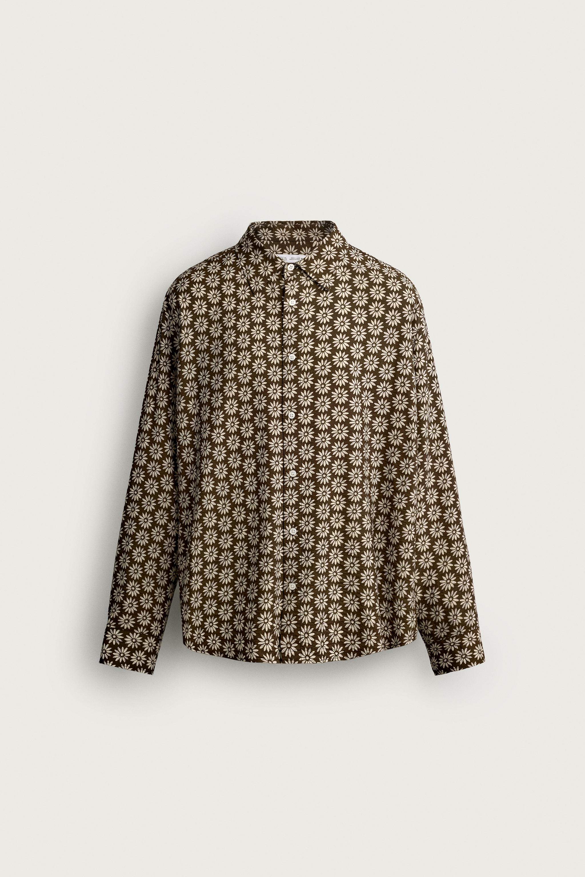 DAISY PRINT FLOWY SHIRT — Dark brown