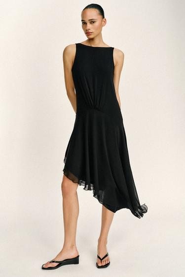 ROBE MI-LONGUE ASYMÉTRIQUE - Noir de Zara
