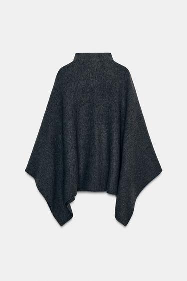 Zara HIGH COLLAR KNIT CAPE - Gray