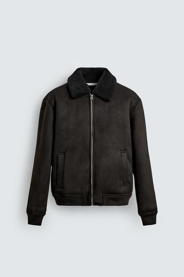 Zara COMBINED FAUX SUEDE JACKET - Black