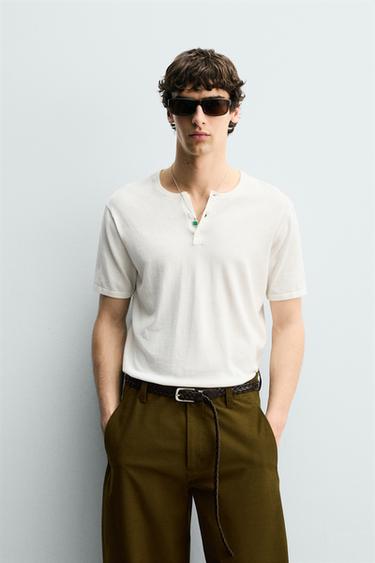 KNIT HENLEY T-SHIRT - Ecru by Zara