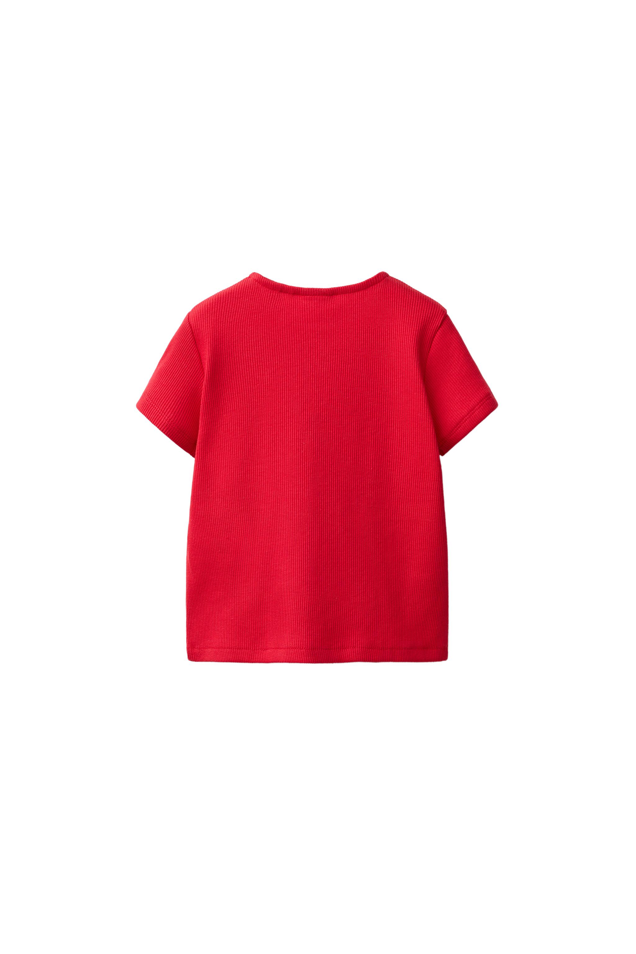 RIBBED T-SHIRT WITH BOWS — Red