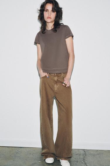 BLUZË MËNGË TË SHKURTRA EFEKT DYFISHE - Çokollatë nga Zara