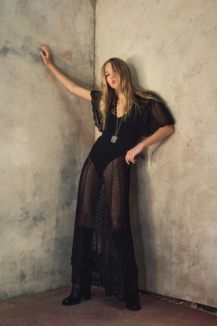 Dress Vestido Crochet Negro CROCHET KNIT DRESS KATE MOSS X ZARA