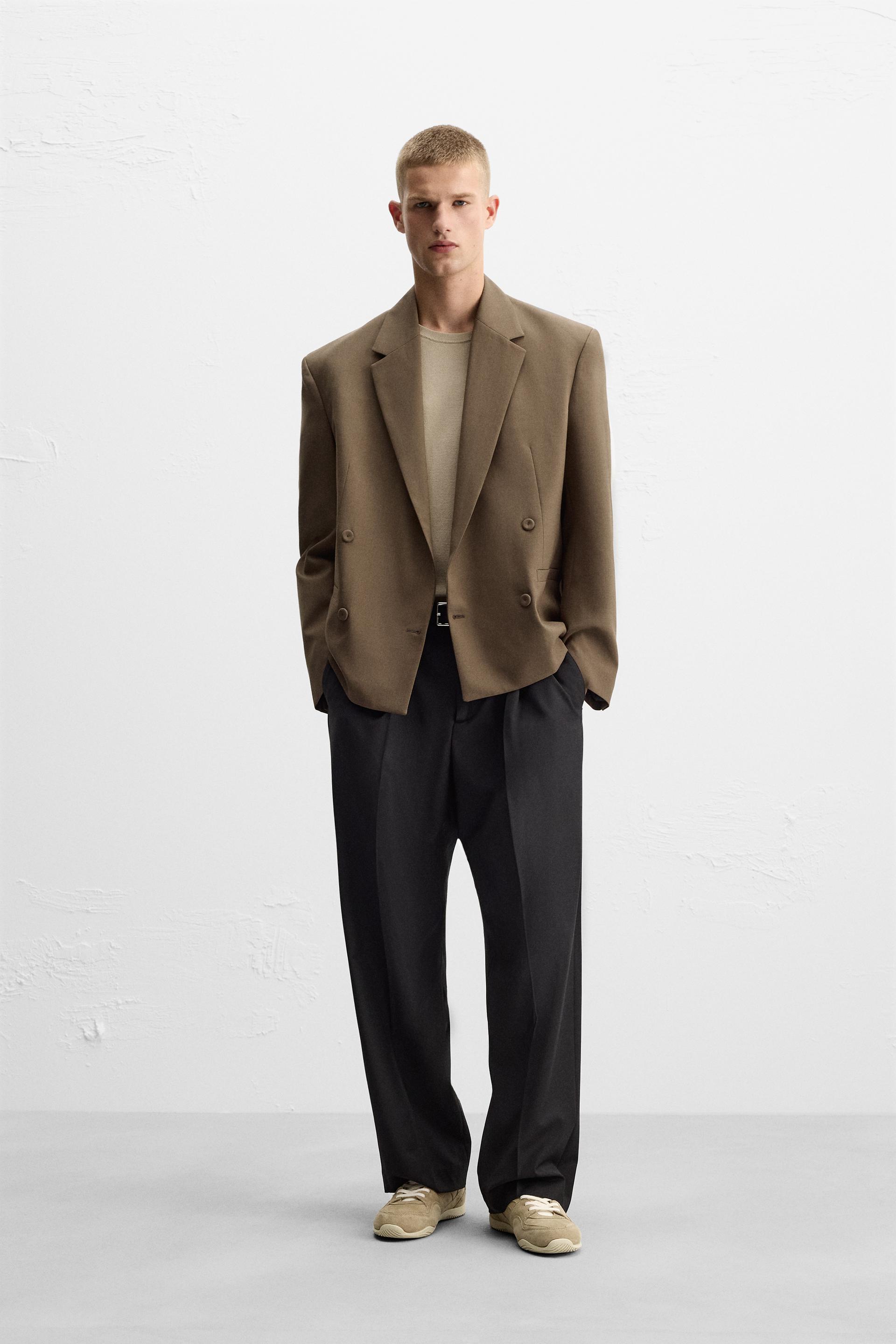 WOOL BLEND CROPPED FIT BLAZER - taupe brown | ZARA United States