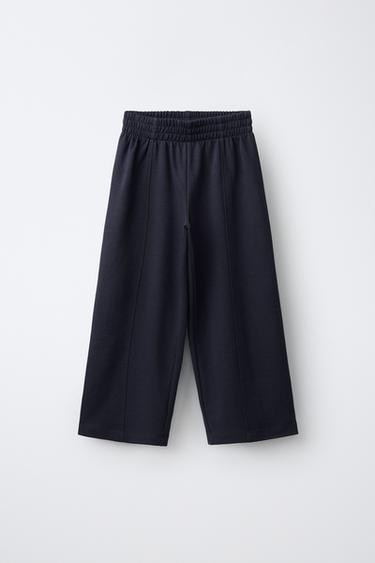 Zara INTERLOCK PANTALONE ŠIROKIH NOGAVICA – mornarsko plava