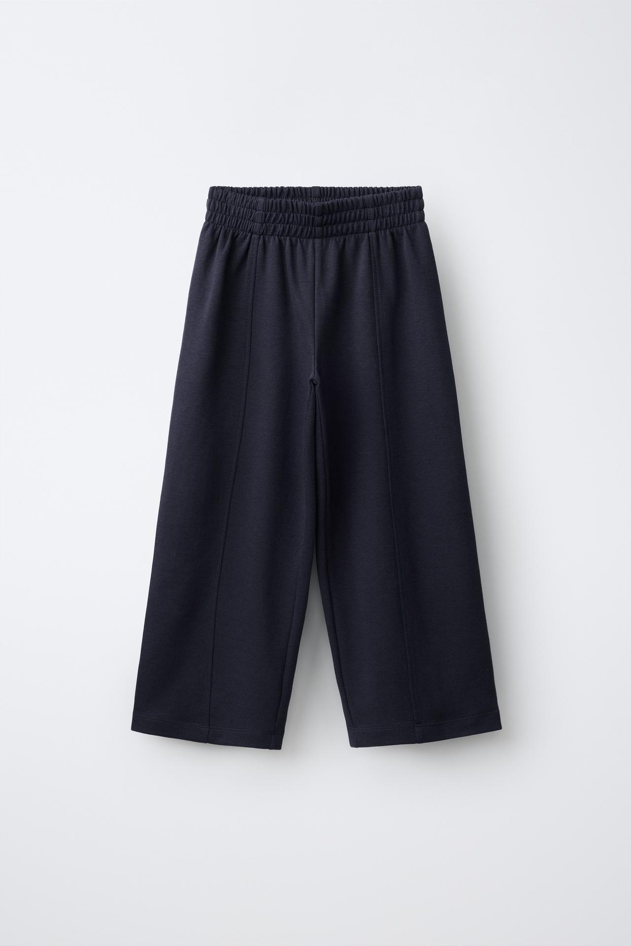 INTERLOCK WIDE LEG PANTS — Navy blue