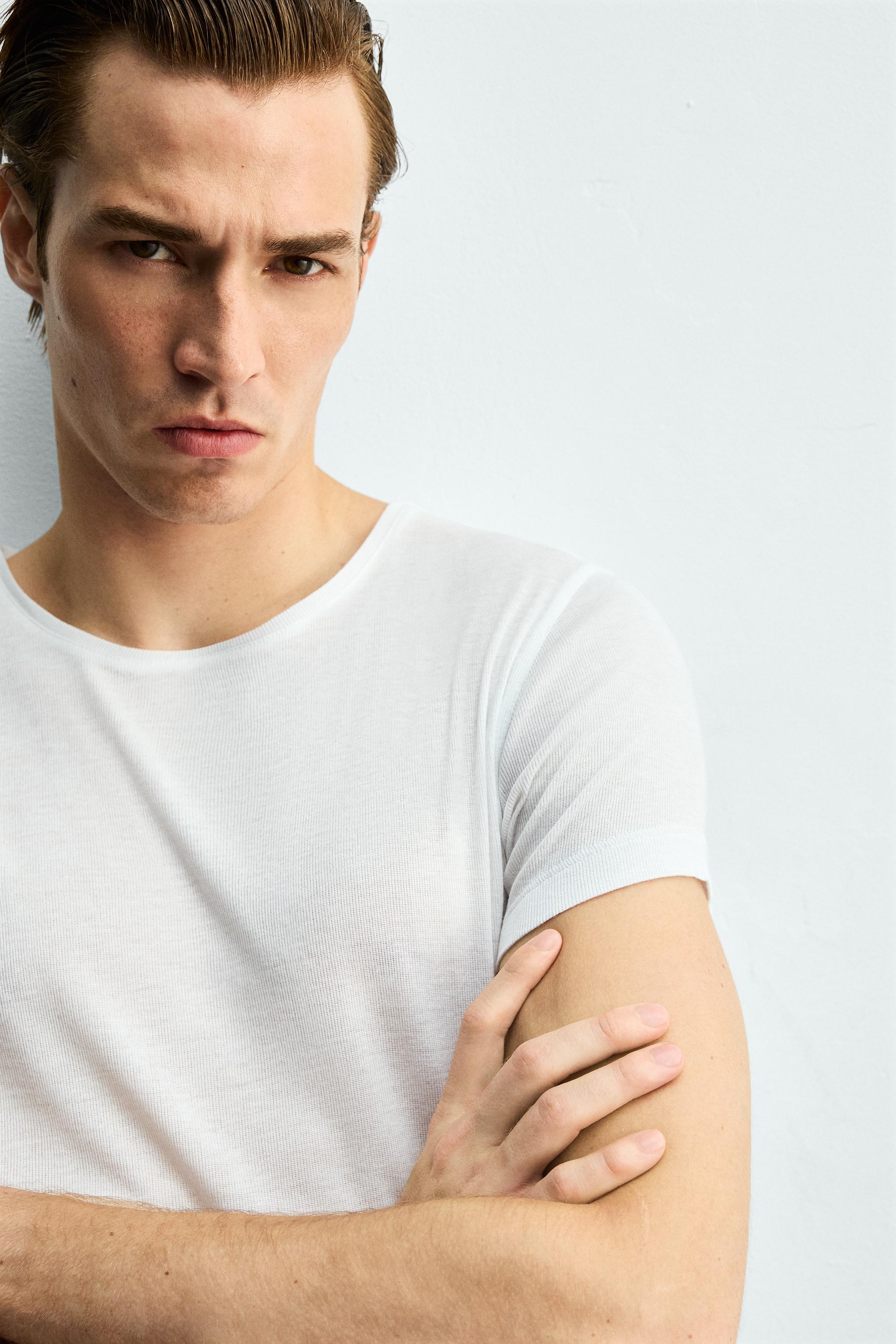 SLIM FIT VISCOSE STRUCTURED T-SHIRT