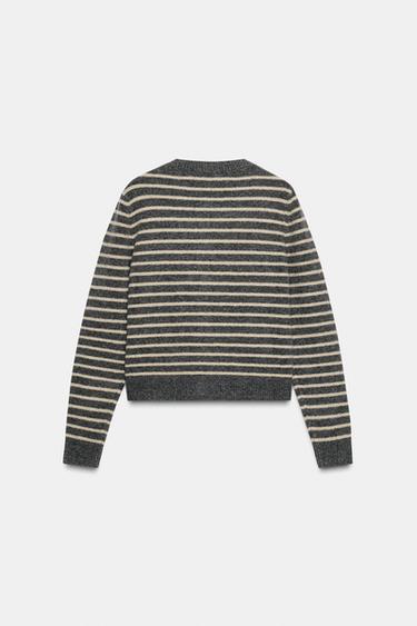 STRIPED CARDIGAN - Grey / Beige by Zara - Image 7